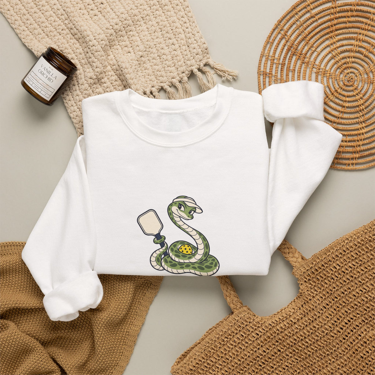 Snake pickleball crewneck sweatshirt, Slithering Into the Kitchen