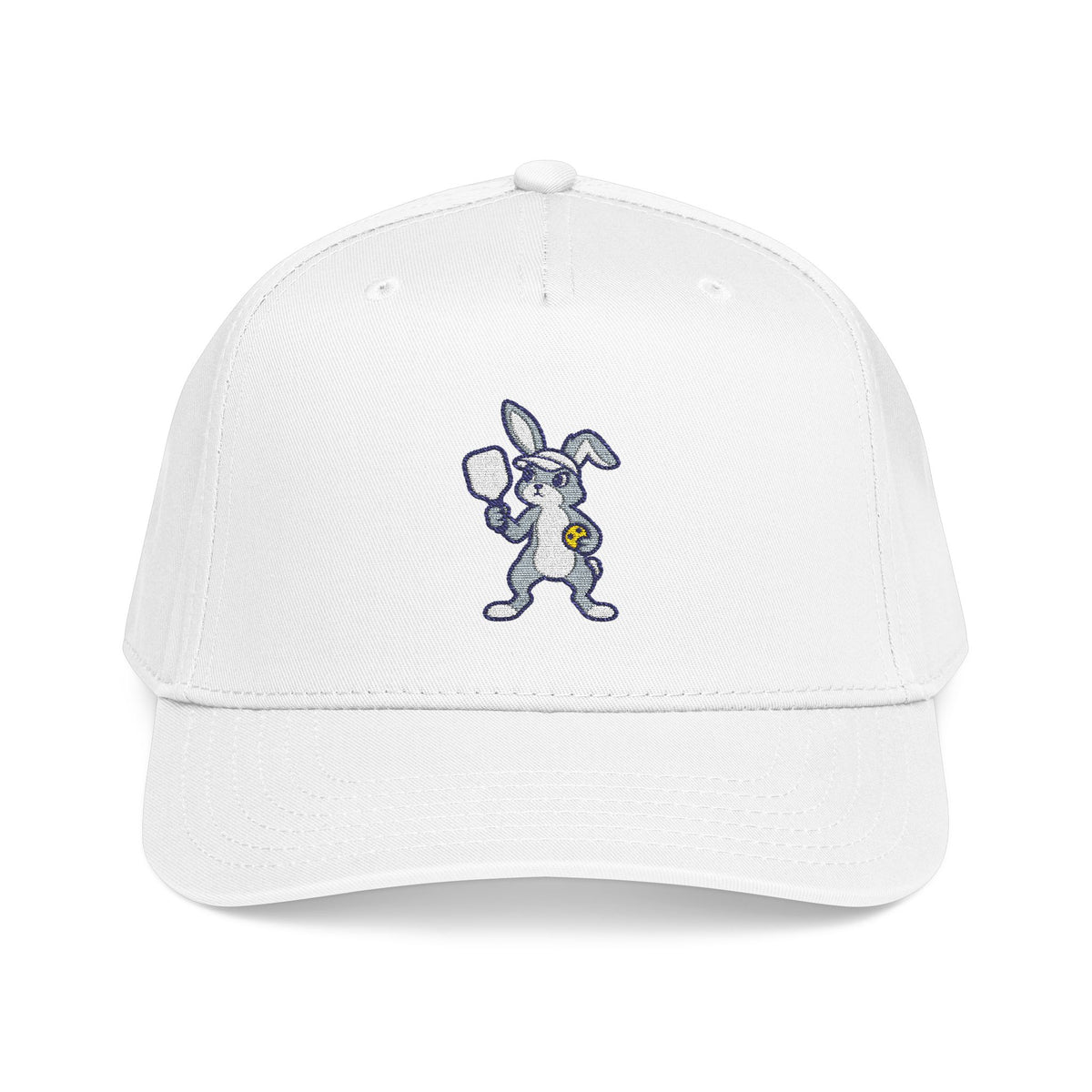 Embroidered pickleball rabbit baseball cap in White