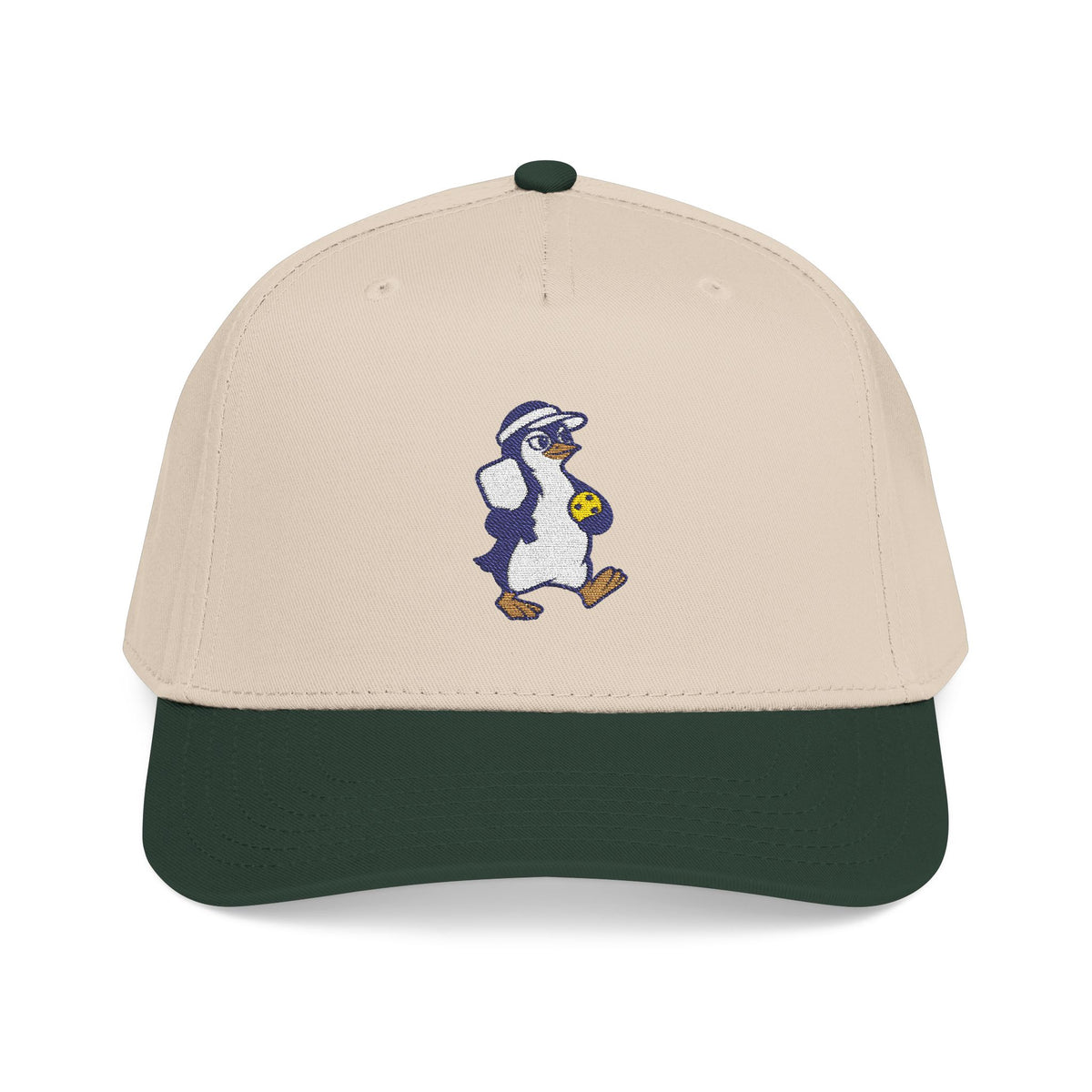 Embroidered pickleball penguin baseball cap in Dark Green / Natural