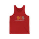 Red unisex pickleball tank top with colorful "1965" numerals over a "PICKLEBALL" wordmark