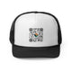 Black trucker cap with a QR code graphic with a small circular Coast to Coast Pickleball logo at its center