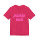 Fuchsia pickleball t-shirt with a pink script Pickle Ball text design