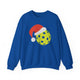 Christmas Pickleball Crewneck Sweatshirt - Yellow Pickleball Ball Wearing a Santa Hat