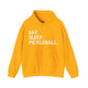 Gold hoodie with Eat. Sleep. Pickleball. text design