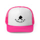Pink trucker cap with "Happy Place" text with a paddle and ball icon