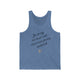 Blue TriBlend unisex pickleball tank top with handwritten "I'm sorry for what I said when I was playing pickleball" script and heart doodle