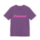 Heather team purple pickleball t-shirt with a pink script Pickleball text design