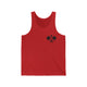 Red TriBlend unisex pickleball tank top with a small crossed-paddles icon on the left chest