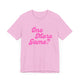 Heather bubble gum pickleball t-shirt with a pink script One More Game text design
