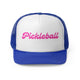 Royal trucker cap with "Pickleball" written in pink cursive script