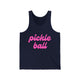 Pickleball tank top with a pink script Pickle Ball text design
