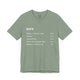 Sage t-shirt with a humorous DUPR rating breakdown list design