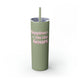 Glitter Seascape skinny tumbler with straw and "Happiest On the Court" script text with sparkle stars