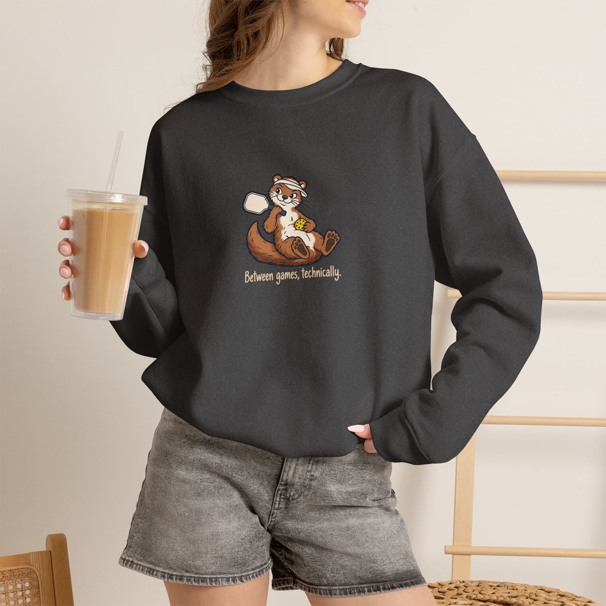 Otter pickleball crewneck sweatshirt, Between Games, Technically