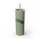 Glitter Seascape skinny tumbler with straw and an upside-down "PICKLEBALL" wordmark