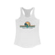 White pickleball tank top with a Coast to Coast Pickleball globe graphic