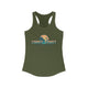 Military green pickleball tank top with a Coast to Coast Pickleball globe graphic