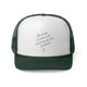 Dark Green trucker cap with a script "I'm sorry for what I said during pickleball" quote with a small heart