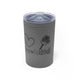 Grey vacuum insulated tumbler with a "Peace Love Pickleball" design with a peace-sign hand, a heart, and a paddle and ball