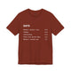 Rust t-shirt with a humorous DUPR rating breakdown list design
