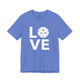 T-shirt with a LOVE text design and a white pickleball replacing the O