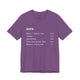 Heather team purple t-shirt with a humorous DUPR rating breakdown list design