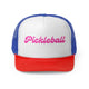 Blue/Red trucker cap with "Pickleball" written in pink cursive script