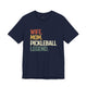Navy t-shirt with a retro WIFE. MOM. PICKLEBALL LEGEND. text design