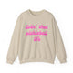 Pickleball crewneck sweatshirt with a pink script Livin' That Pickleball Life text design