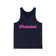 Pickleball tank top with a pink script Pickleball text design