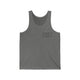 Unisex pickleball tank top with a small minimalist pickleball court diagram on the chest