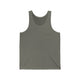 Grey TriBlend unisex pickleball tank top with a small heartbeat line design forming a pickleball paddle and ball on the chest