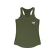 Military green racerback tank top with a small PICKLEBALLER chest logo featuring crossed pickleball paddles