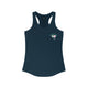 Midnight navy racerback tank top with a small PICKLEBALLER chest logo featuring crossed pickleball paddles