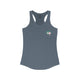Indigo racerback tank top with a small PICKLEBALLER chest logo featuring crossed pickleball paddles