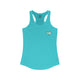 Tahiti blue racerback tank top with a small PICKLEBALLER chest logo featuring crossed pickleball paddles