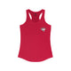 Red racerback tank top with a small PICKLEBALLER chest logo featuring crossed pickleball paddles