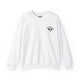 White crewneck sweatshirt with a small PICKLEBALLER chest logo featuring crossed paddles