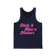 Pickleball tank top with a pink script Dink it Like a Mother text design