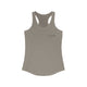 Women's racerback pickleball tank top with a small heartbeat line design forming a pickleball paddle and ball on the chest
