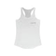 Women's racerback pickleball tank top with a small heartbeat line design forming a pickleball paddle and ball on the chest
