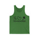Unisex pickleball tank top with peace sign, heart, and pickleball paddle icons above "Peace, Love, Pickleball" text