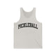 Unisex pickleball tank top with a bold, arched collegiate-style "PICKLEBALL" wordmark