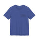 Heather True Royal pickleball t-shirt with a small minimalist pickleball court diagram on the chest