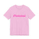 Heather bubble gum pickleball t-shirt with a pink script Pickleball text design
