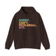 Dark chocolate hoodie with a colorful Sorry. Can't. Pickleball. Bye. text design