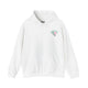 White hoodie with a small PICKLEBALLER chest logo featuring crossed pickleball paddles