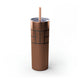 Glitter Rosegold skinny tumbler with straw and a line-art illustration of a pickleball court