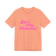 Sunset orange pickleball t-shirt with a pink script Let's Play Pickleball text design