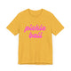 Heather yellow gold pickleball t-shirt with a pink script Pickle Ball text design